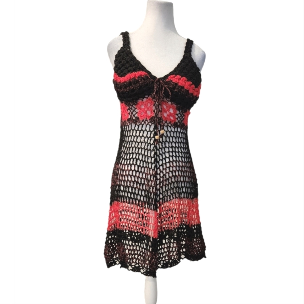 Crochet Black and Coral/Pink Dress